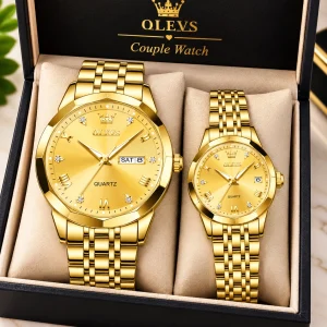 Olevs কাপল ঘড়ি সম্পূর্ণ সোনালী (২পিস)