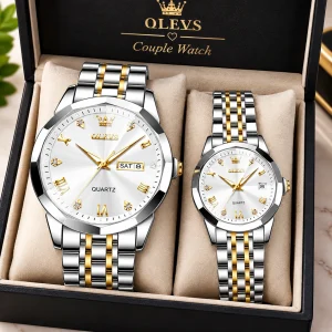 Olevs কাপল ঘড়ি সম্পূর্ণ সাদা (২ পিস )